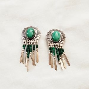 Vintage Malachite and Sterling Silver Earrings 925